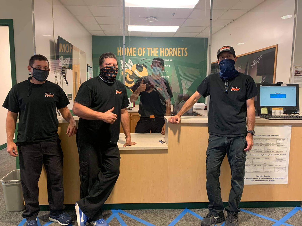 GMSRacingLLC's tweet photo. GMS Racing &amp; @GMSFabrication donated plexiglass to Celeste Henkel Elementary School to help keep students and staff safe.

Thank you to our employees, Michael Buckner, Alex Yonchuk, Alex Lacognata and David Helton for making this possible. 

#GMSGives #NASCAR https://t.co/NwjmSLnTzQ