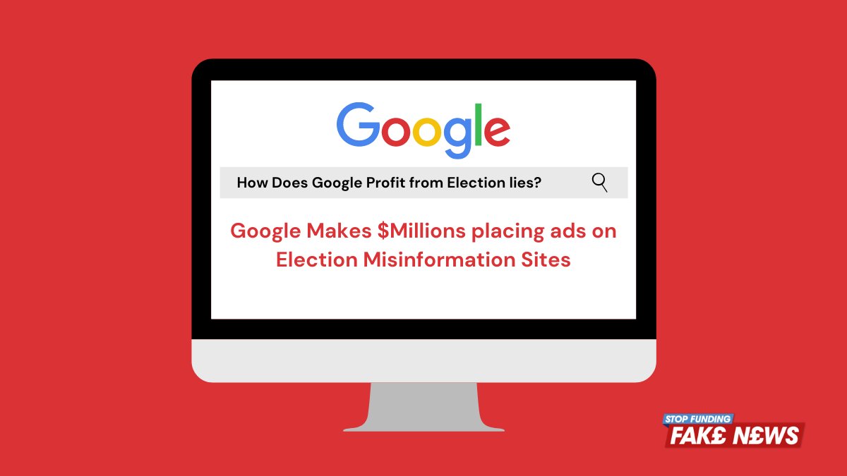 THREADGoogle is profiting from & funding misinformation about the Presidential election.We estimate that 6 sites are making over $3million from ads placed there by Google.Here's how major brands are inadvertently funding attempts to undermine democracy. #no2misinfo