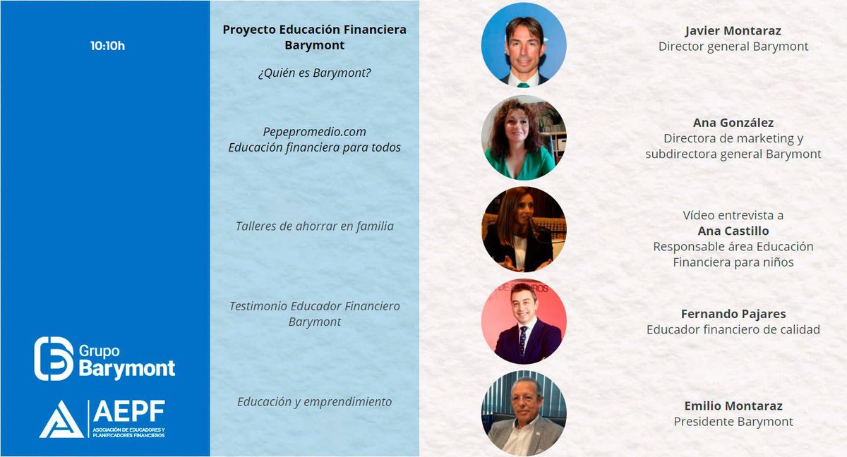 barymont's tweet photo. 📣 Mañana participamos en el V Foro de Educación Financiera organizado por la AEPF - Asociación de Educadores y Planificadores Financieros. Jesús Maria Giraldo Santamaria y Rafael García, expondrán distintos casos prácticos sobre la Jubilación ¡¡No te lo pierdas!! #VForoEF https://t.co/R0mAUB6FRl