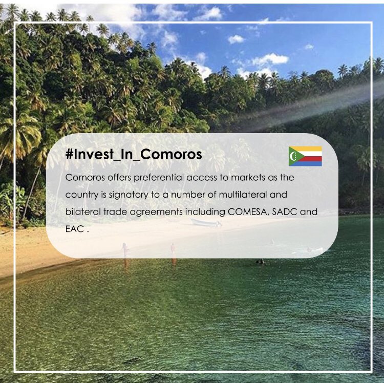 DG_ANPIComores's tweet photo. Investir aux #Comores, c'est l'accès à un marché de + de 450 millions 👤 grâce à notre adhésion au COMESA, ainsi qu'un accès aux marchés de l'Océan Indien, du Sud de l'Afrique, du Moyen-Orient et de l'Europe.
@COMESARIA @commission_coi @SADC_News #GAFTA
#InvestinComoros https://t.co/uSlHYu8cId