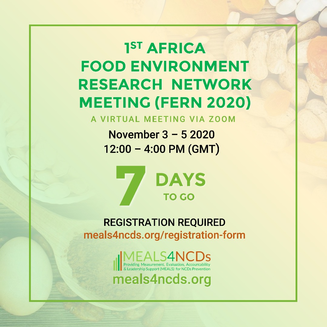 #FERN2020 is now A WEEK away. You can still register here: meals4ncds.org/en/registratio…. NOTE: Registration will be close on 31st October. DO NOT MISS OUT. Register now. The meeting link will be shared with you via your private email.