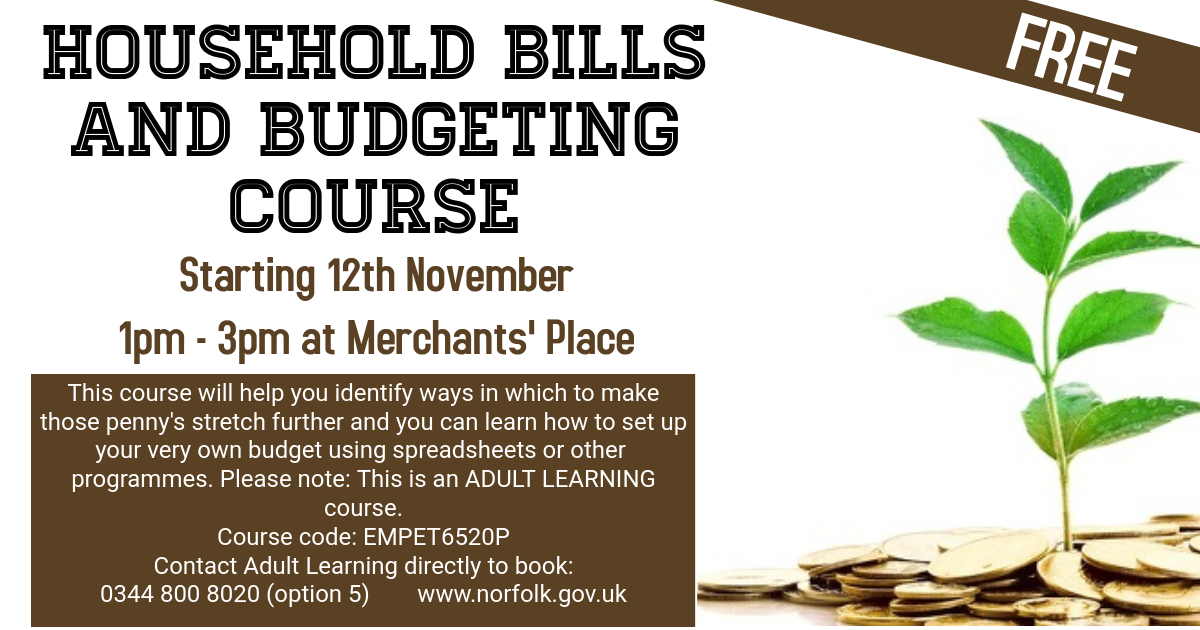 Manage your #money and learn how to effectively #budget in this FREE @Norfolklearn course.

#course #budgeting #householdbills #learn #skills #knowledge #managing