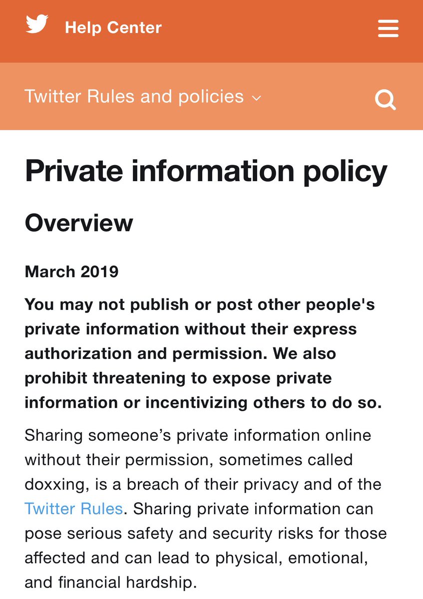 This is that policy.  https://help.twitter.com/en/rules-and-policies/personal-information