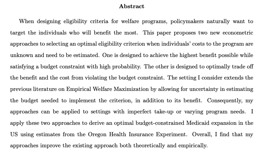 Liyang SunJMP: "Empirical Welfare Maximization with Constraints"Website:  http://economics.mit.edu/grad/lsun20 