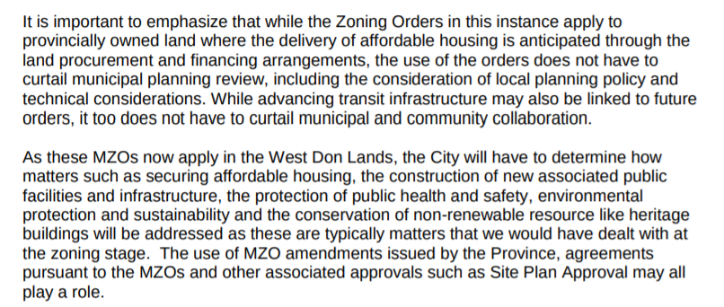 On the province's big-footing of development in the West Don Lands, chief planner  @GreggLintern has sent an internal memo to council members essentially explaining that it's possible to build affordable housing on provincial land without circumventing the community process