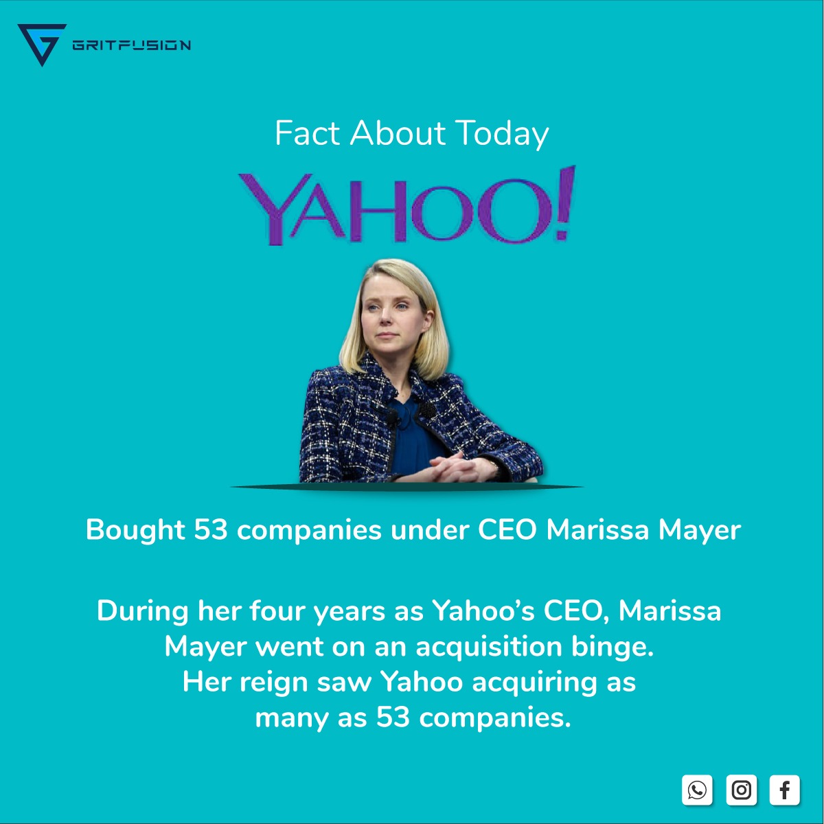 gritfusion's tweet photo. #MarissaMayer is an information technology executive and co-founder of #LumiLabs. Mayer formerly served as the president and chief executive officer of #Yahoo, a position she held from July 2012.                                                                         #facts https://t.co/LIuaZzFwLO