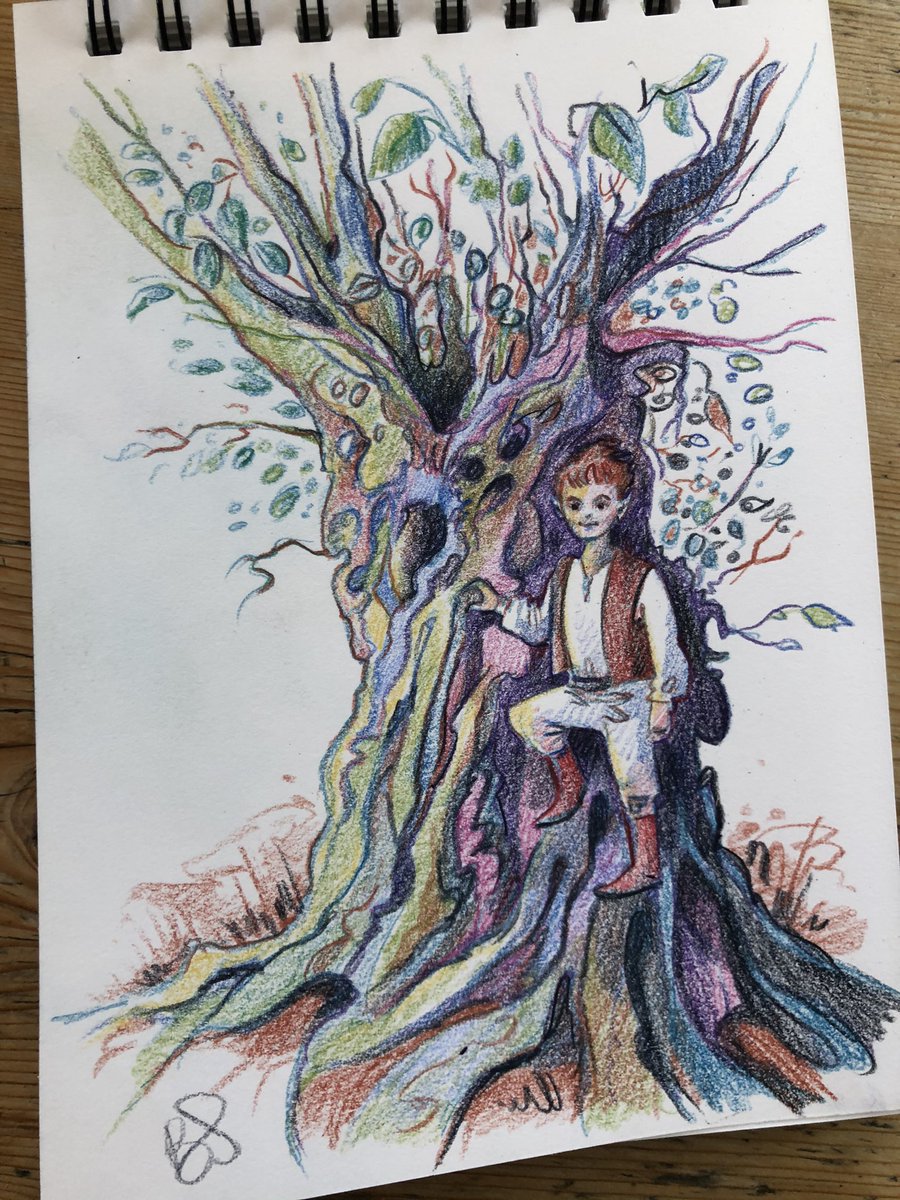 BethanyStraker's tweet photo. #sketch - tree inspired by an ancient hornbeam at @ScotneyCastle and a pixie-like creature, a little like my son. #lovetrees #illustration #pencils #availableforcommissions https://t.co/X88Z0bpBfX