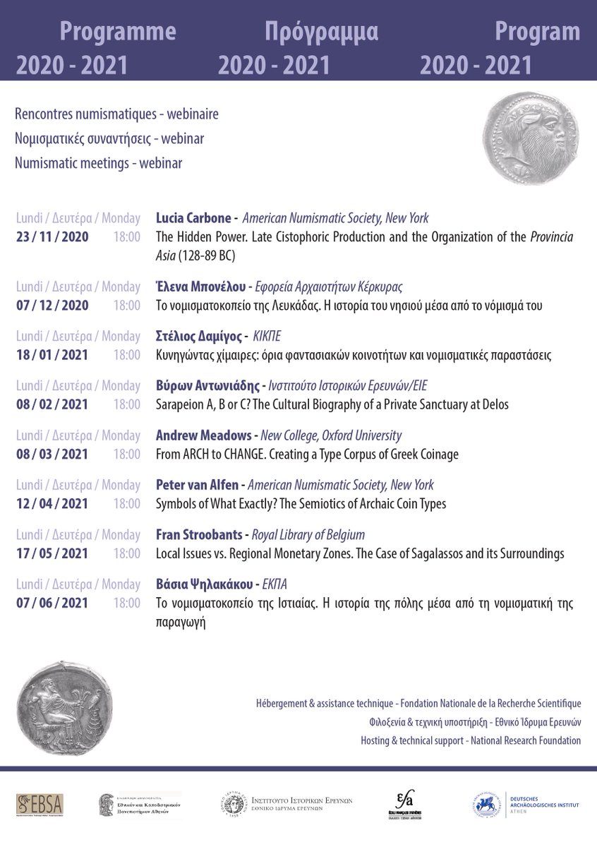 EBSA_Tw's tweet photo. 1/5 The Numismatic Seminar becomes a… Webinar due to the actual sanitary situation in Greece and around the world. Nothing changes in the quality of the program and the dynamics of discussions and interactions after every lecture. https://t.co/EoVA4SNdbR