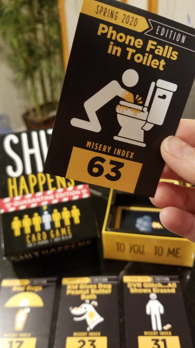 MacKidMtSinai's tweet photo. I found the funniest adult game - “Shit Happens” and it certainly does! This special quarantine version is hilarious. You basically rate different “shitty” things that happen to people against each other.
@gamesadultsplay #spiceupgamenight #mkmeetup #sponsored #gamenight https://t.co/86gj7GgCOL