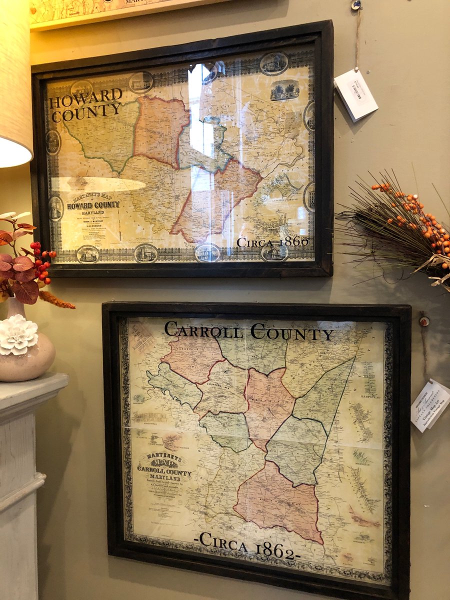 ReviveCompany's tweet photo. We have Howard County and Carroll County Vintage Map wall art.
This unique wall is made from reproduction vintage maps and is framed in reclaimed barn wood. A lovely piece of local history! https://t.co/Qya68XxiNQ