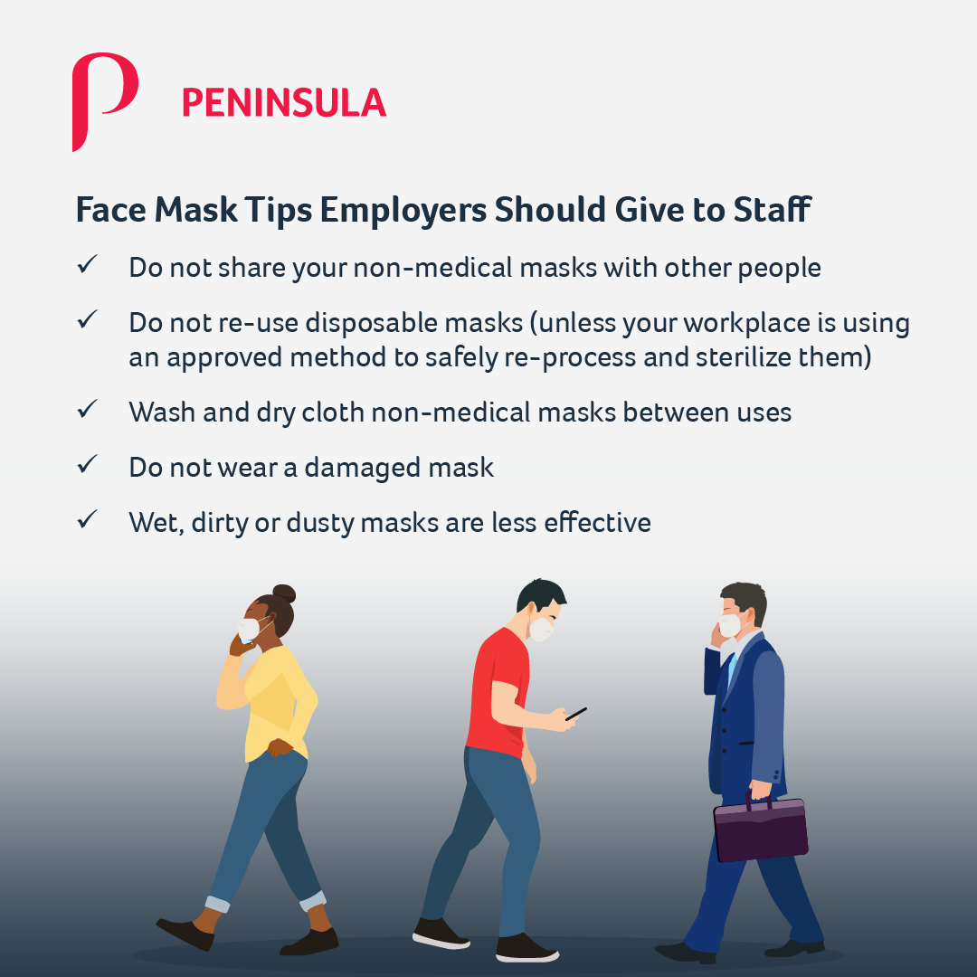 peninsula_ca's tweet photo. Remind your employees of the following tips on how to safely and effectively use face masks. For more advice on keeping staff safe during COVID-19, ask our experts!

#SuccessStartsHere #PeninsulaCanada #business #advice #management #humanresources #healthandsafety #covid19 #HR https://t.co/fXEGd1yk2j