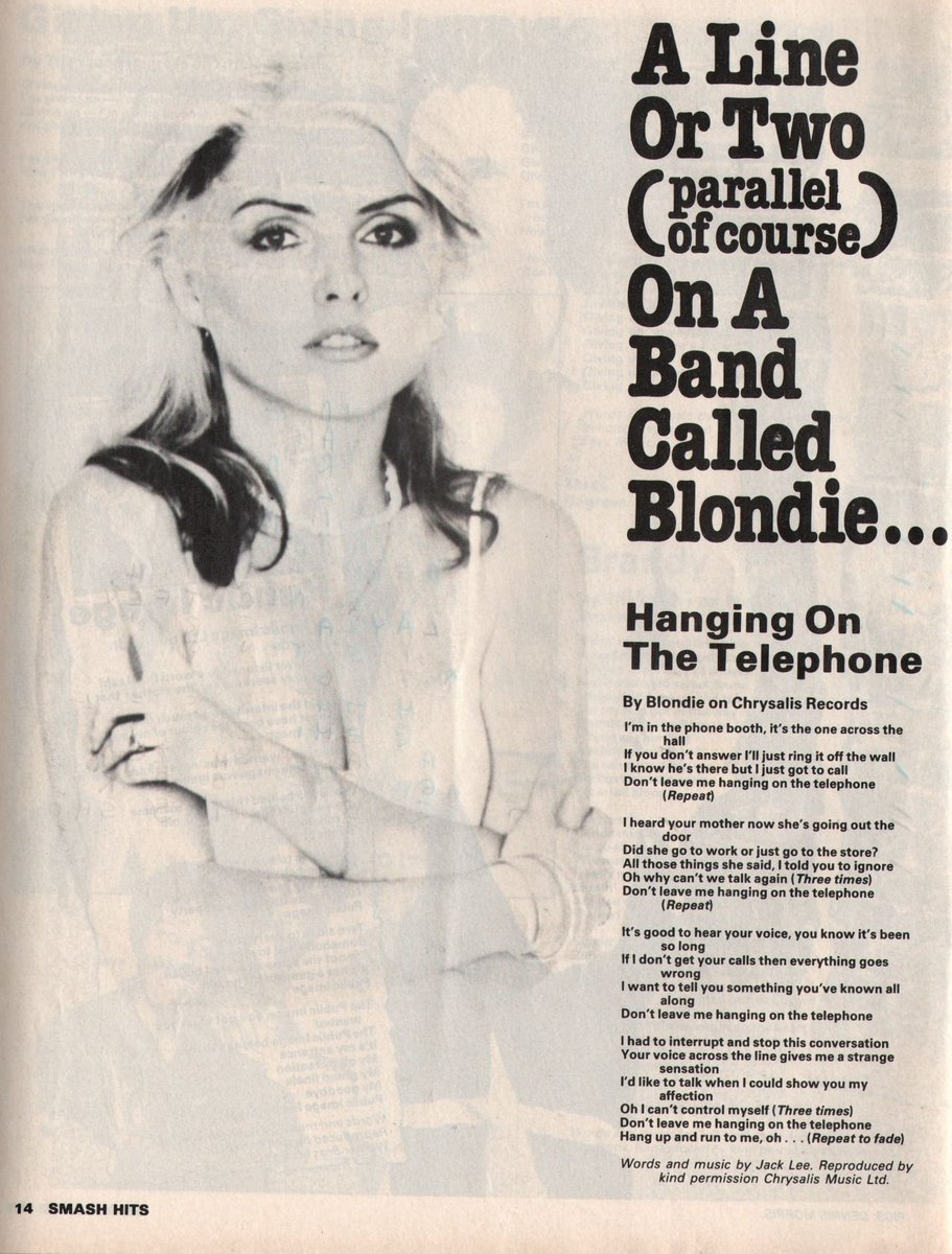 ?Wycombe Gigs - Paul Lewis on Twitter: "Hanging On The Telephone - Blondie  Single released in UK #OTD 27th October 1978 A cover of a then relatively  unknown song by The Nerves.