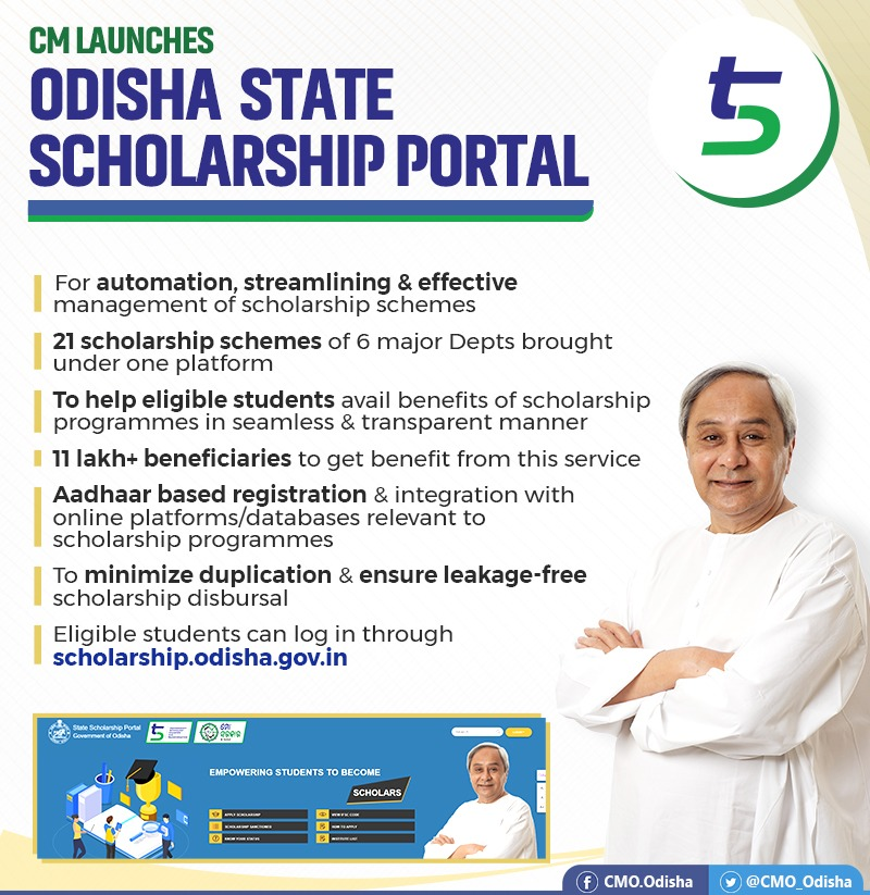 CMO_Odisha's tweet photo. CM @Naveen_Odisha has launched an integrated Odisha State Scholarship Portal to help eligible students avail scholarship benefits in a seamless and transparent manner. More than 11 lakh beneficiaries to be benefitted from this unified portal. #OdishaCares @MoSarkar5T https://t.co/nDORVl2UO1