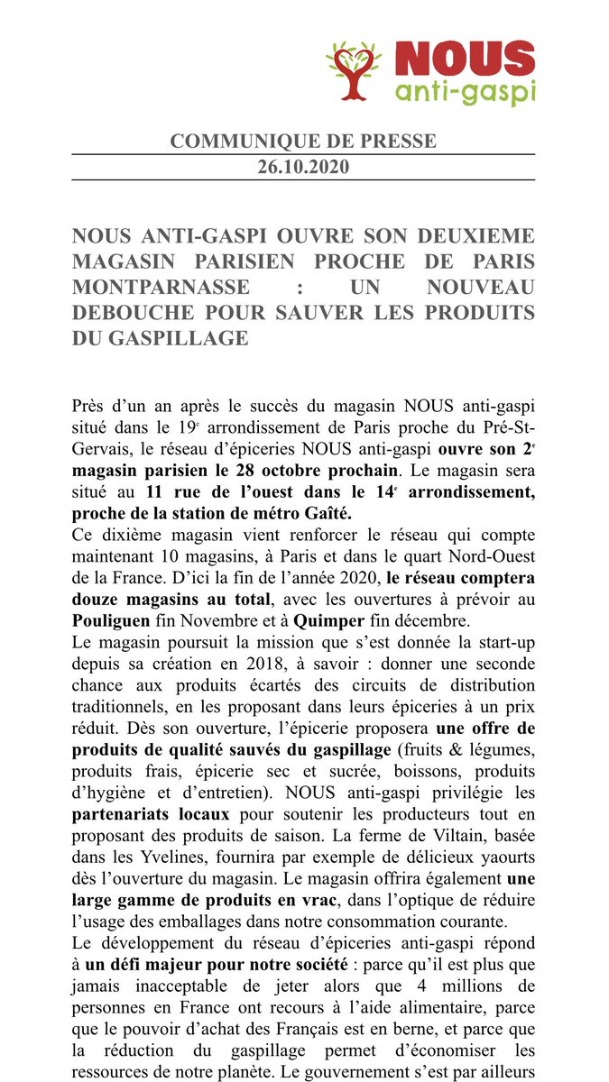 Jean_MOREAU_'s tweet photo. 🗣️Avis à tous les parisiens : c’est demain qu’ouvre le 10è magasin de notre enseigne #NOUSantigaspi, près de #Montparnasse !
Au 11 rue de l'Ouest très précisément, métro Gaîté, sur un format rotonde des plus innovants 
Et toujours des bonnes affaires contre le gâchis, à prix mini https://t.co/8jHIIJ23q3