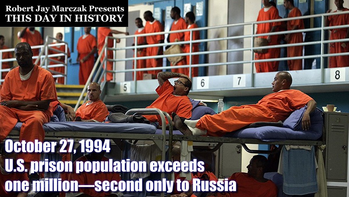 October 27, 1994
U.S. prison population exceeds one million—second only to Russia

#rjm #AfricanAmericans #drugrelatedconvictions #drugs #druguse #JusticeDepartment #prison #prisonpopulation

Follow @marczak_rob to see History daily.

Please RT

Link: history.com/this-day-in-hi…