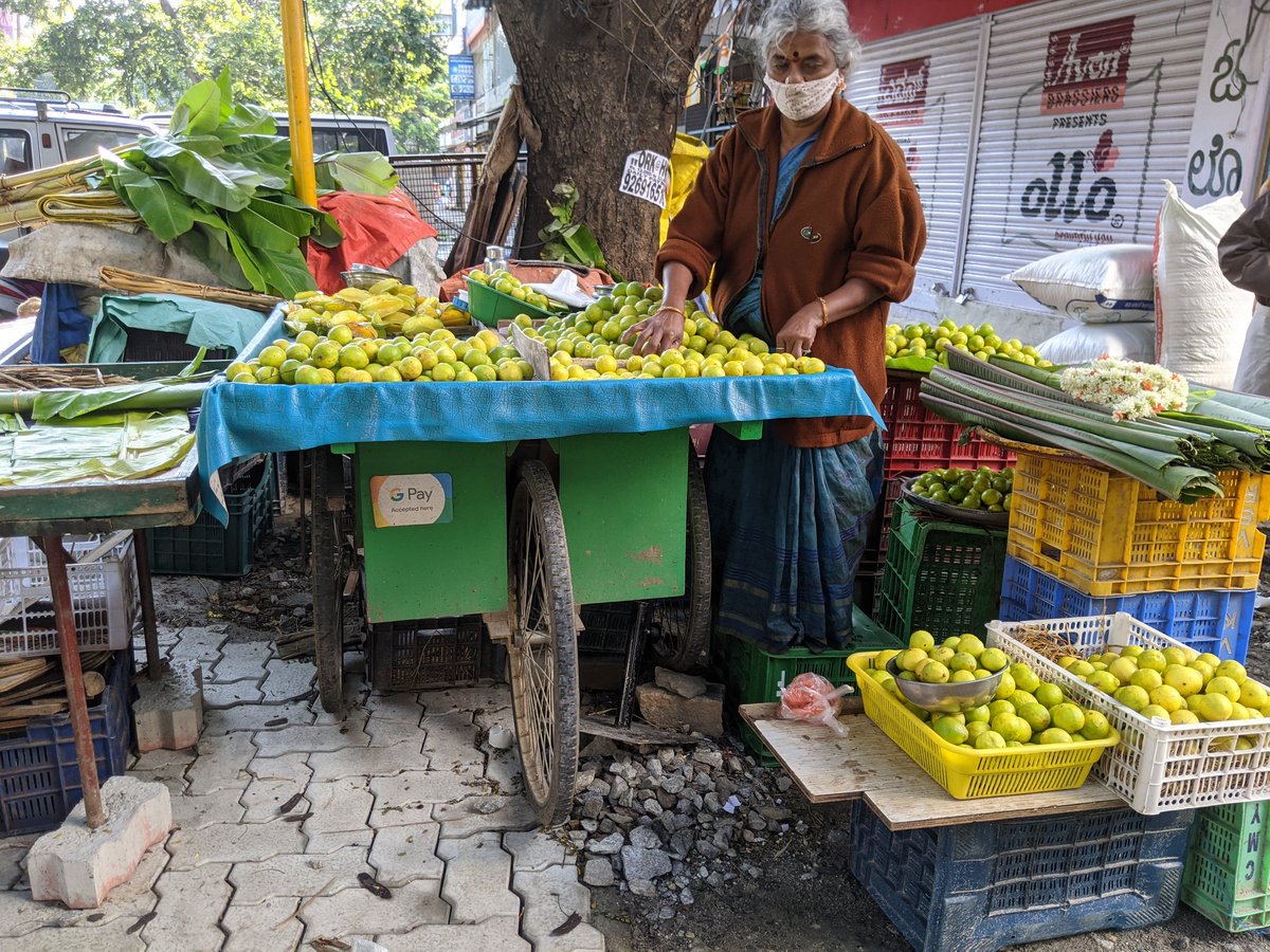 "Change illaa.. Google Pay maadtheera?" (in Kannada) = "Do not have exact change. Can you use Google Pay?". I have bought fruits from her before but she had not entered the world of QR codes. @kenghe  @pankaj  @peeyush  @caesarsSome observations from her follow.