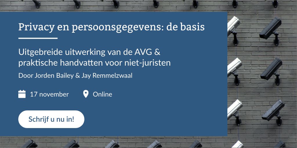 ictrecht's tweet photo. Heeft u in uw werk (als niet-jurist) te maken met persoonsgegevens en wilt u meer over de privacywetgeving (AVG) weten? Of heeft u in uw werk (nog) niet te maken met persoonsgegevens, maar heeft u hier wel interesse in? Schrijf u dan in voor deze training: https://t.co/6LSAP6B6VP https://t.co/H3Mbr08OXL