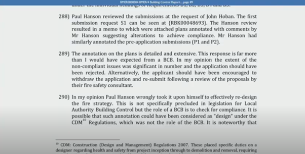 She also said that the markings provided by RBKC’s Paul Hanson on designs by contractors during the Grenfell project had ‘overstepped the line’ and this approach was ‘very rare’.