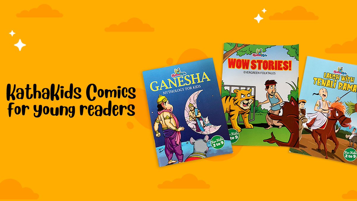 kathakids's tweet photo. KathaKids introduces comics for young readers. Ganesha, Tenali Raman and Moral stories from folkore of India are a super way to introduce kids to the fun of reading and stories.

https://t.co/pZyo5MYHyT

Big Pictures | Bold fonts | Simple language https://t.co/nid77zN6ux