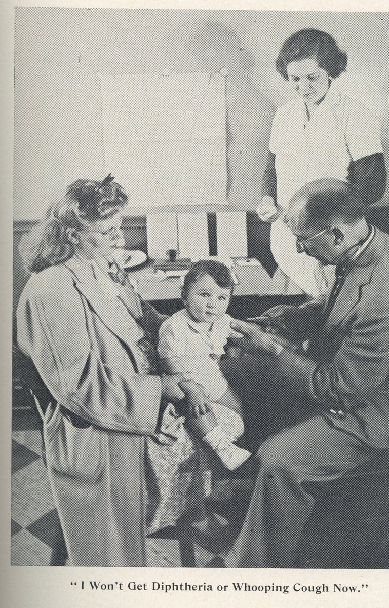 By the 20th century, Boston was especially emphasizing child vaccination to protect its youngest residents from diseases like whooping cough, measles, and polio. This photo is from a vaccination campaign in the 1940s.