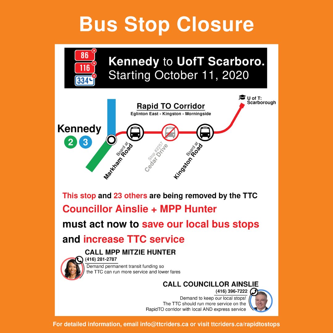 ttcriders's tweet photo. The #TTC is removing local bus stops on the Eglinton East / Kingston / Morningside bus lanes corridor. 

Share to spread the word or download the poster versions: https://t.co/pa6IyCvPgS Riders want to keep our local stops and have more service! #RapidTO #topoli #ScarbTO https://t.co/LgMs8o6kUR