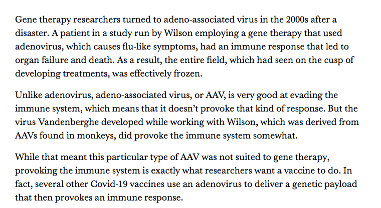 This admittedly experimental technique using an adeno-associated virus related to adenovirus, which caused the immune system to attack organs killing a patient when it was halted in the 2000s, appears to be the "vaccine" which is intended to be administered to 7.8 billion people.