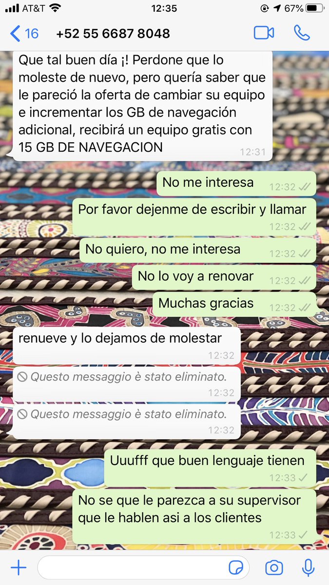 hayo05's tweet photo. Que falta de RESPETO @ATTMx @ATTMxAyuda de su ejecutivo Marco Montalvo con el cel5566878048 que con tal de que renueve mi contrato me falta al respeto. Así le hacen con todos sus clientes? Que pena y oso que tengan empleados así y que no hagan nada al respecto. https://t.co/mJhcY646jc