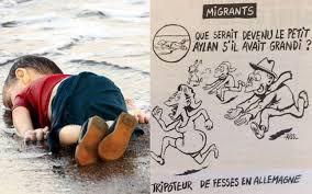 rendism169's tweet photo. You know what, #CharlieHebdo and his supporters are not just anti-religion, they are anti-humanity.  Do you remember aylan Kurd?  They did not have mercy on that child either  But they wants to teach us  lesson about humanity and freedom of speech 
#Islamophobia 
#MuhammadForAll https://t.co/qVENQXnePA