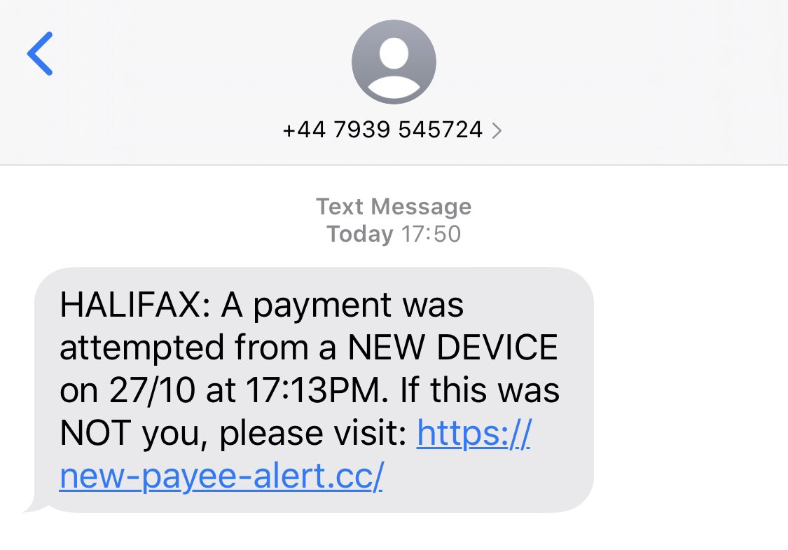 whale_it's tweet photo. #phishing Halifax Bank phishing campaign via txt 
Hosted by @Namecheap 
URL: //new-payee-alert.cc
IP is 198.54.115.227 https://t.co/coMbHmKv8E