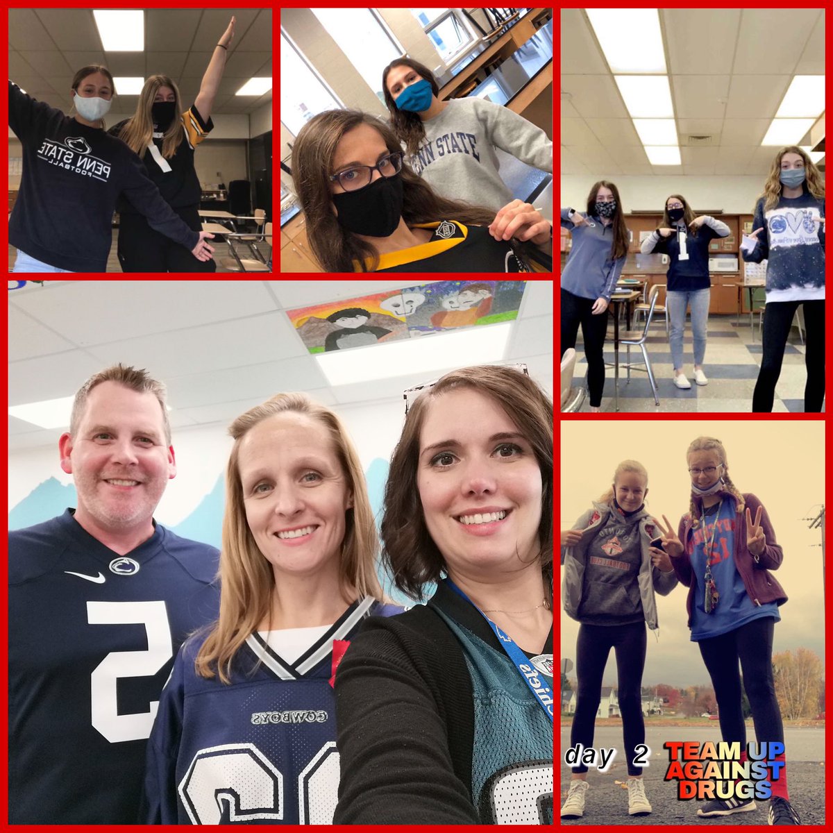 ClubSadd's tweet photo. More excellent participation for Team Up Against Drugs Day! Way to go!! Thursday’s Red Ribbon Week theme is “Make Drugs Disappear.” Wear some Camo and send in a selfie to be featured on our social media! https://t.co/Td1tkEWEMu