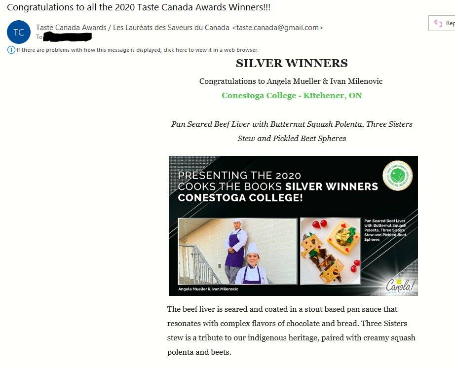 congrats to the culinary students <a href="/ConestogaC/">Conestoga College</a> @ConestogaHCA for their silver medal <a href="/TasteCanada/">Taste Canada🇨🇦</a>