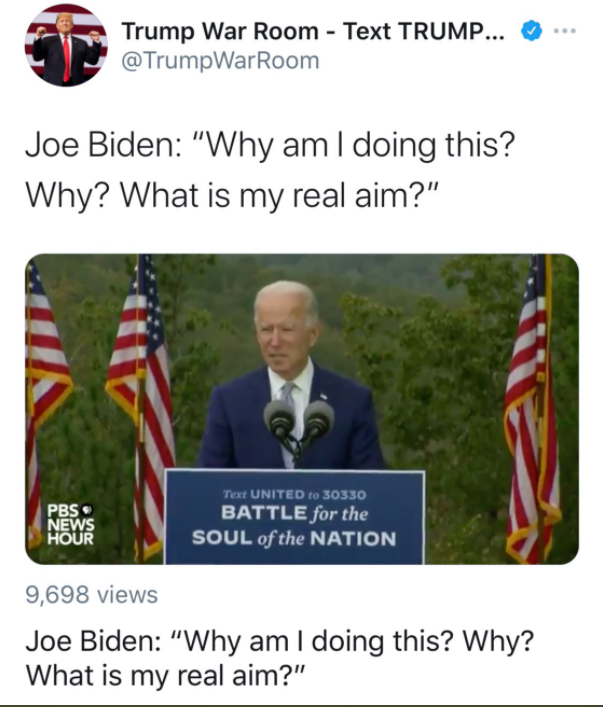 ddale8's tweet image. What Biden said is on the left. The Trump campaign's version of the quote is on the right.
