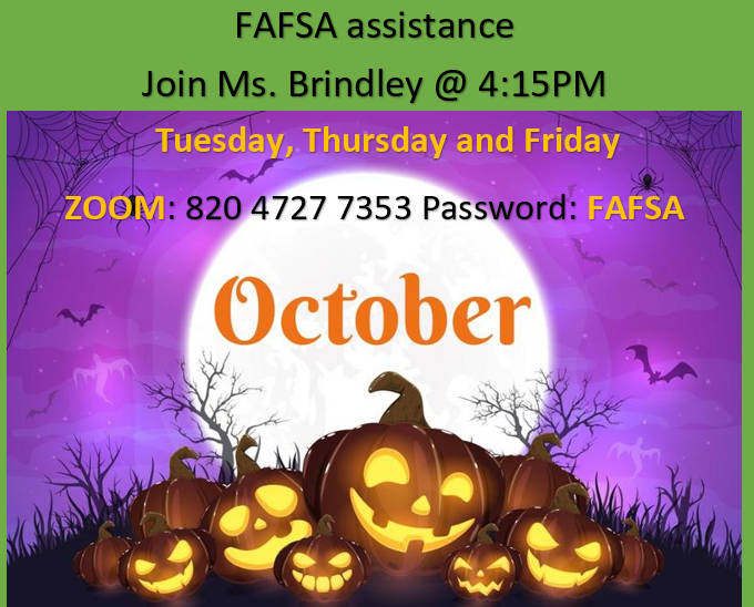 hmbrindl's tweet photo. Need some assistance with FAFSA, join Ms. Brindley tonight, Thursday and Friday.  Can't wait email or text me at hmbrindl@episd.org 915-308-4889 to join right away!!! https://t.co/8JUncKatSe