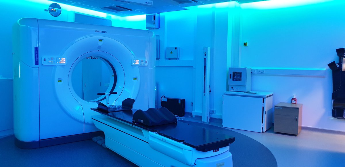 nmaltb's tweet image. So happy I get to spend every day in this beautiful room now after 4 months. Our shiny new @philips_uk CT scanner &amp;amp; mood lighting at @UHDBTrust. 😍
