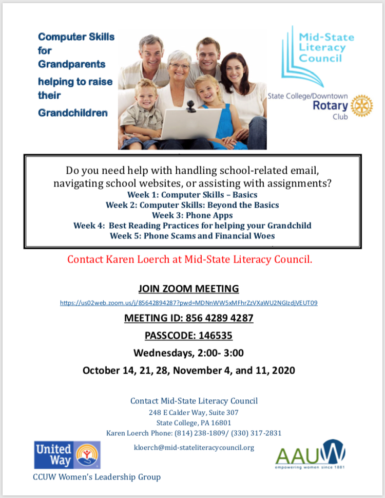 Please join us tomorrow at 2pm for our Week 3 topic on Computer Literacy on "Phone Apps." You may join the meeting using the Meeting ID 856 4289 4287 and Passcode 146535.