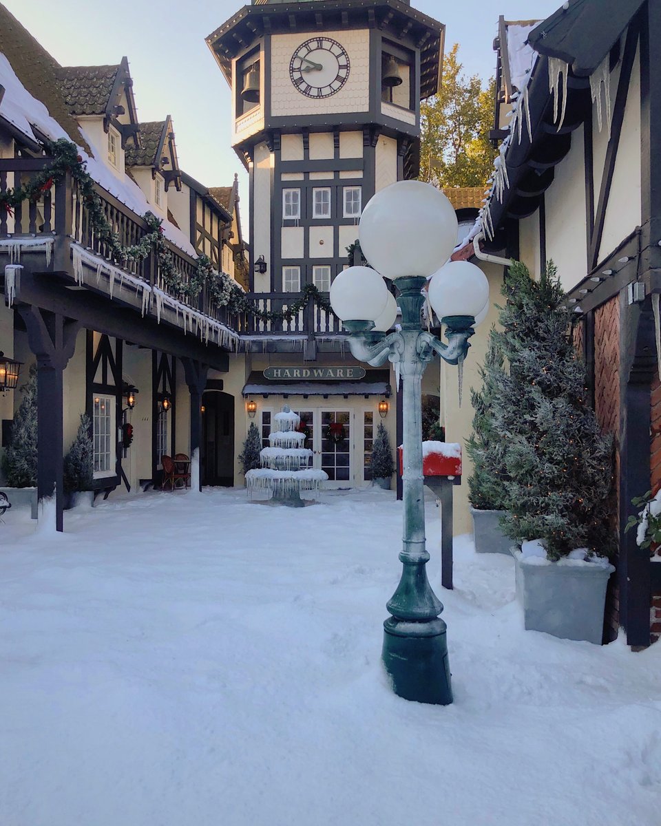 SolvangUSA's tweet photo. It's beginning to look a lot like Christmas in Solvang ❄️🎄 Santa's elves worked early to transform this cozy corner into a Christmas village for an upcoming national commercial. And yes, that's real snow!

#BTS #solvangusa https://t.co/jw0M8evb3N