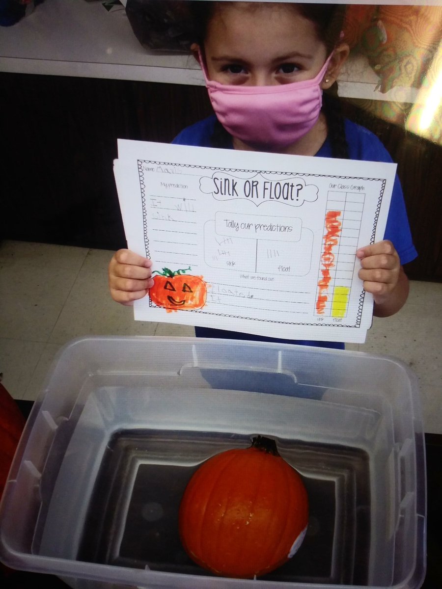 Science Predictions: Will the pumpkin sink or float? We also used our data collected to discuss math  questions/answers; which had more/less predictions, etc! <a href="/OrmondBeachElem/">Ormond Beach Elem</a> #vcsscience