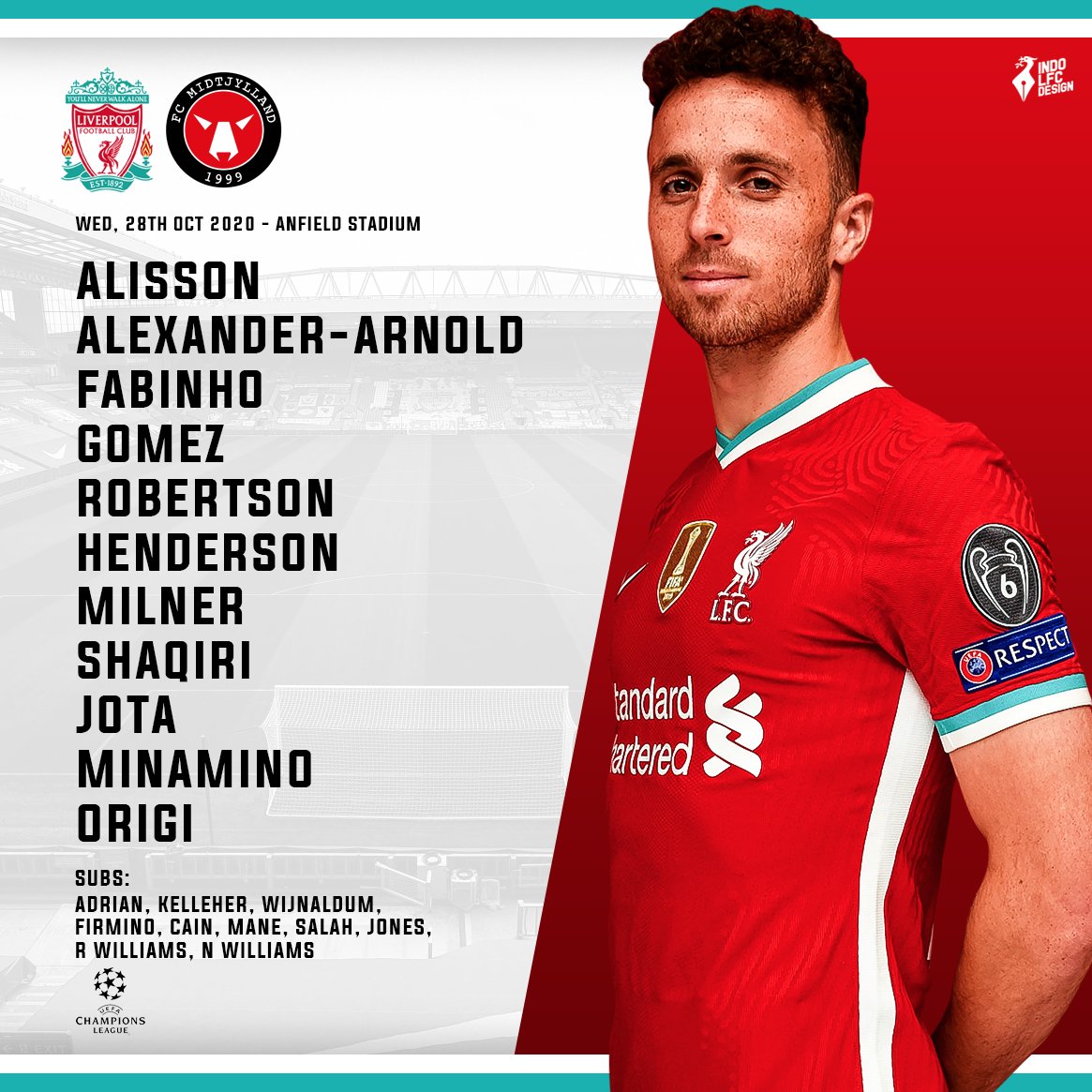IndoLFCDesign's tweet photo. #STARTINGXI: @LFC vs Midtjylland !!

Trio Firmino - Mane - Salah dipertandingan ini akan di istirahatkan, akan diganti dengan Origi - Shaqiri - Minamino - Jota

COME ON LADS!!

#YNWA #IndoLFCDesign #Liverpoolfc https://t.co/uNNPGuakP6
