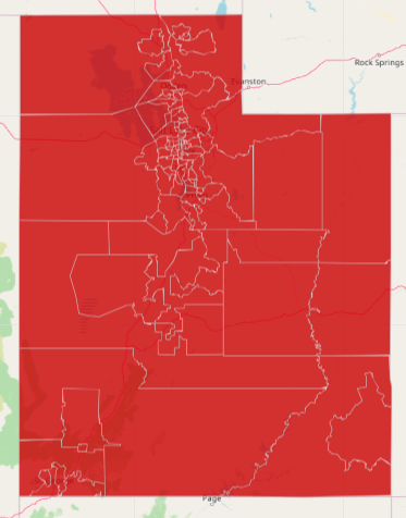 RobertGehrke's tweet photo. @UtahDepOfHealth We’ve finally accomplished this … EVERY are of Utah is now in “Very High” rate of cases for the last two weeks (this goes down to the neighborhood level in populated areas). 

Right now one in every 116 Utahns has an active Covid case. #utpol https://t.co/azBZLH5mSx