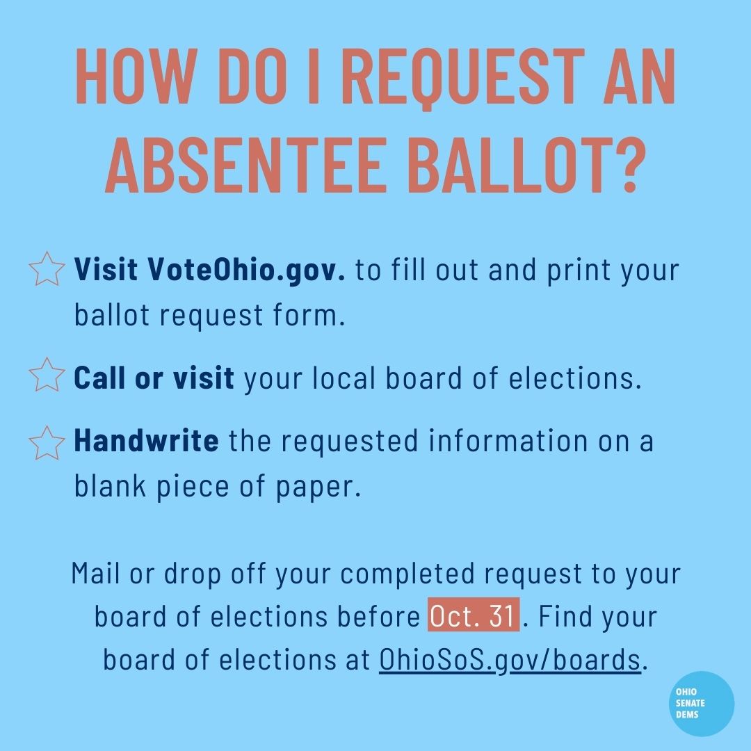 ⚠️  The official deadline to request a ballot is Oct. 31, but election officials are advising voters to mail their requests no later than today to make sure they receive their ballots in time. Find the request form at VoteOhio.gov. 

daytondailynews.com/news/election-…