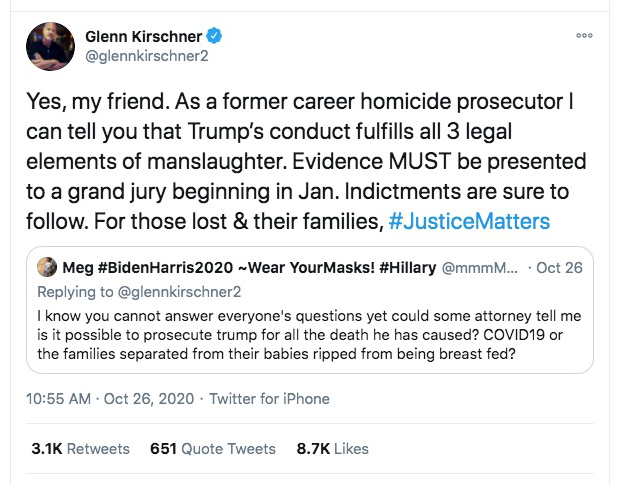 THREAD @glennkirschner2 of  @MSNBC is clearly an idiot.In his childish spewage about  @realDonaldTrump, he butchers the definition of manslaughter.