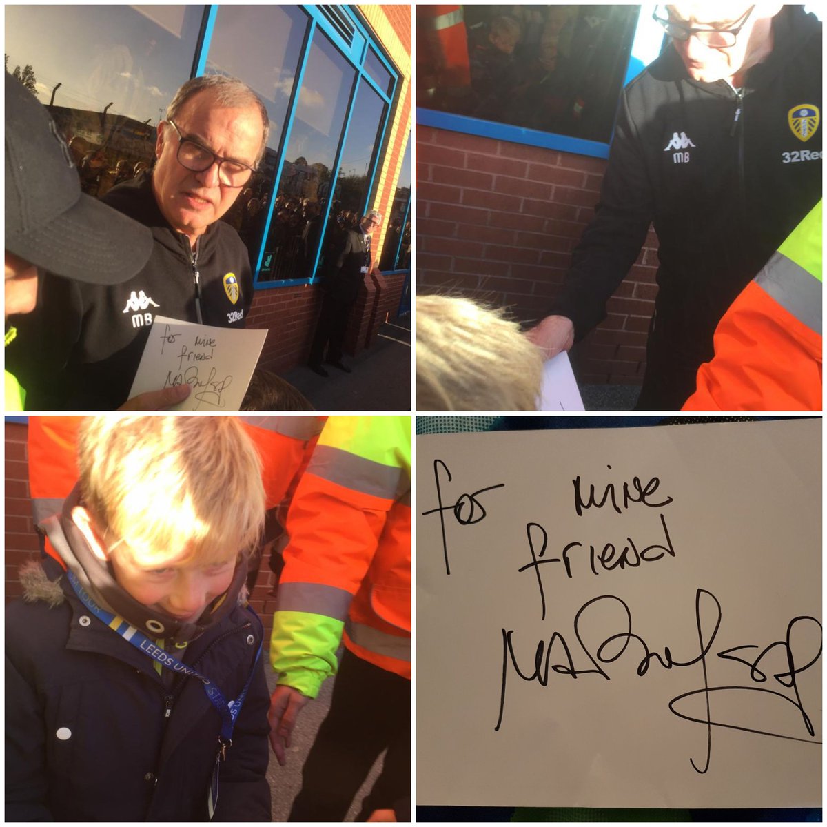 TDonaghy's tweet image. 2years to the day Bielsa picked my son out of the crowd and gave him a signed message 💙💛 

#legend