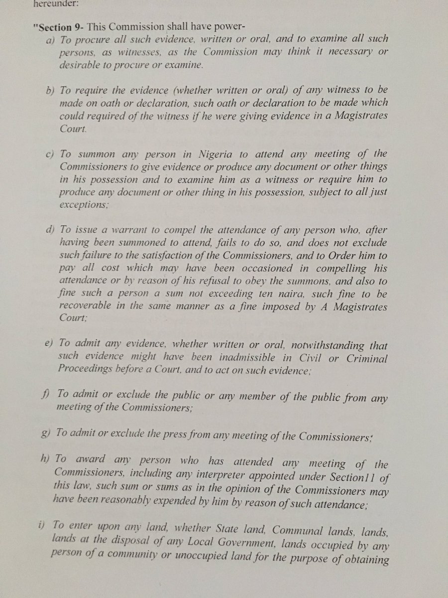 The powers of a Judicial Panel of Inquiry are clearly stated in Section 9 of the law. Allow me share a screen shot as it will make this thread unnecessarily long if I write them all out.