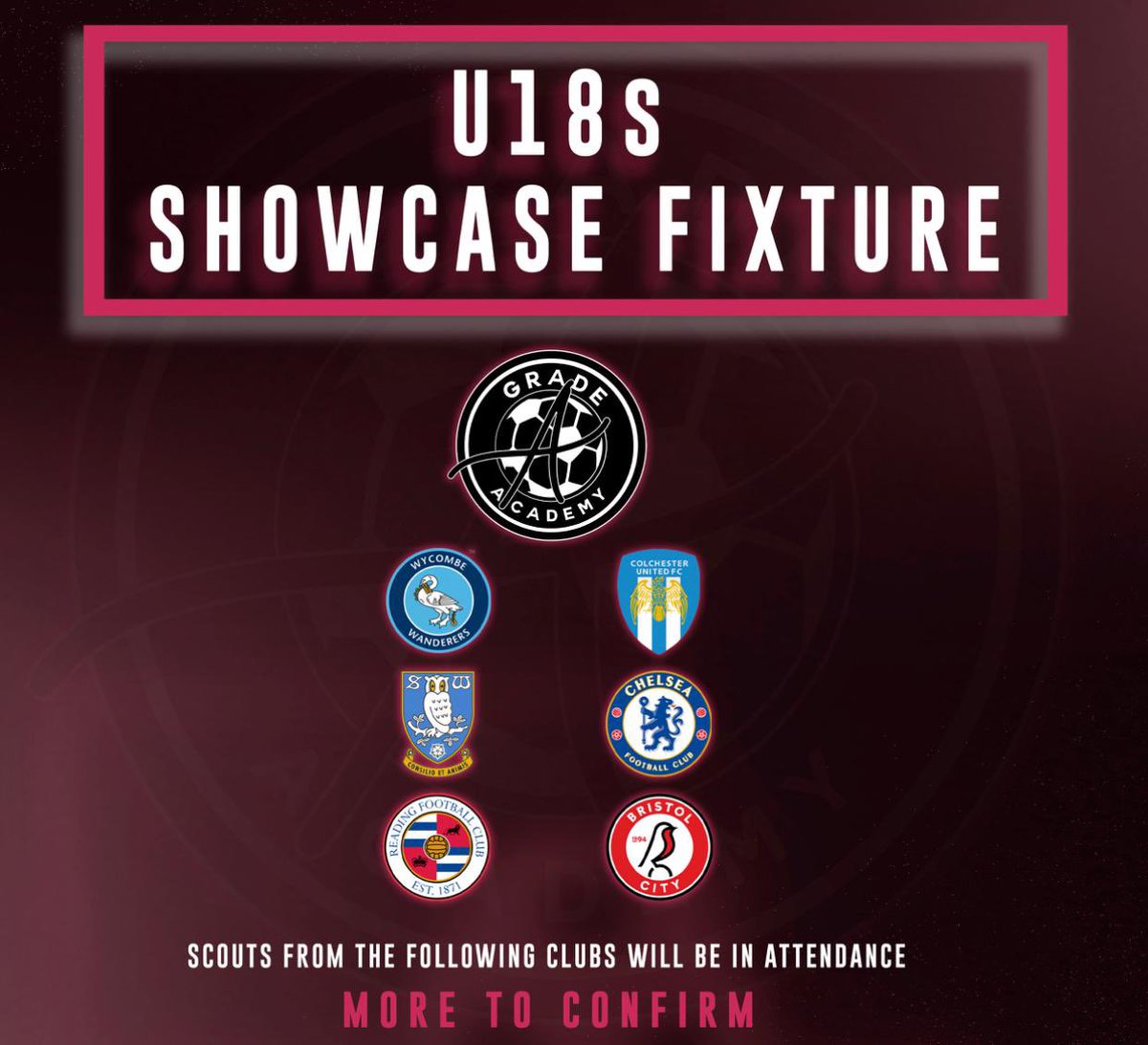 GradeaAcademy's tweet photo. We are pleased to announce the following scouts will be in attendance at our showcase match on Sunday 22nd November, spaces are still available for the trial. For more details visit our Instagram @GradeaAcademy https://t.co/DVfzJDivel