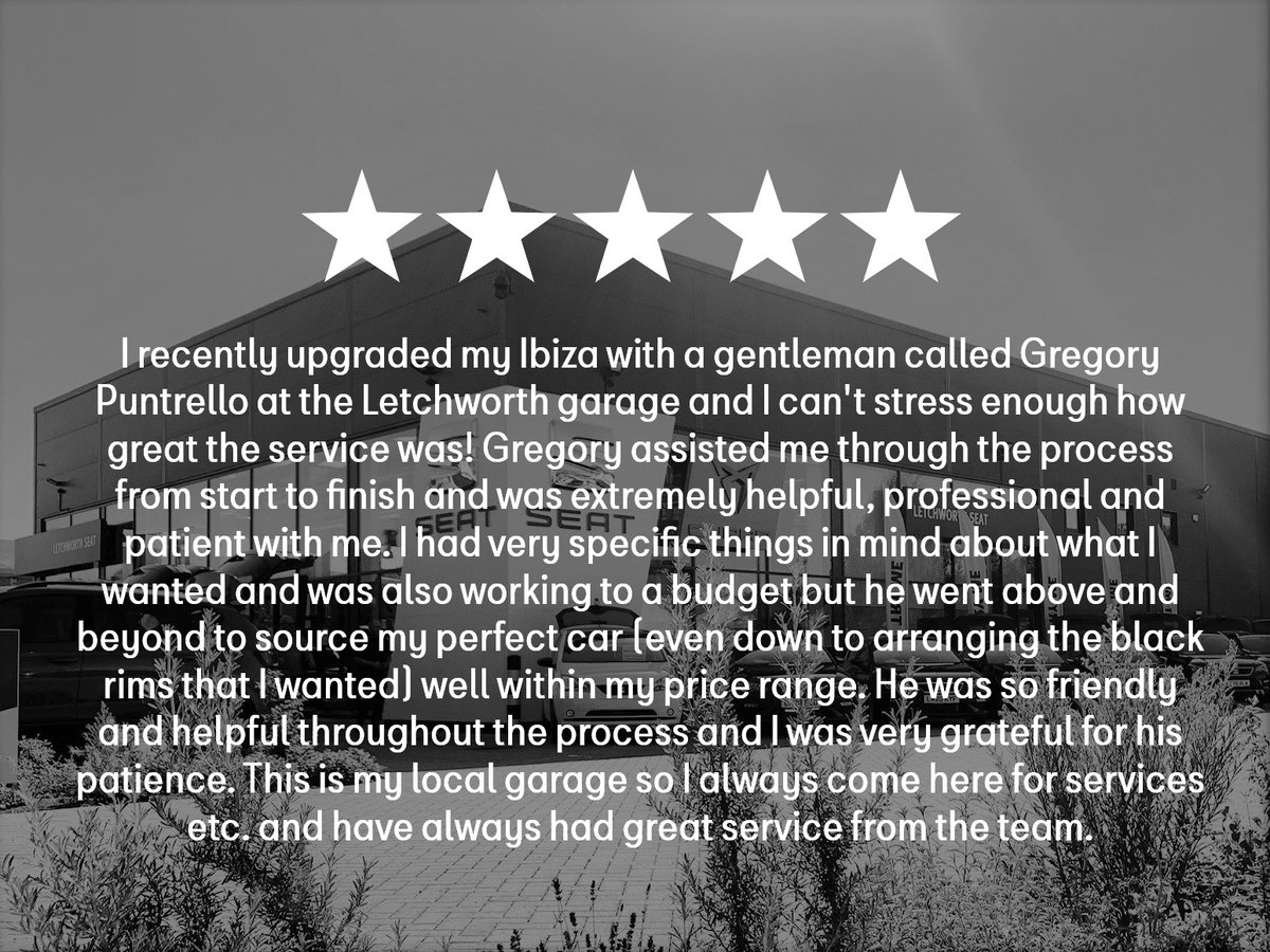 We love a #TestimonialTuesday with some glowing reviews from our customers 🎉
Here is a fantastic one from Isabelle W about her experience. 
You can leave us your review on Facebook, Google and AutoTrader
#LetchworthSEAT #Review #SEAT #CustomerSatisfaction