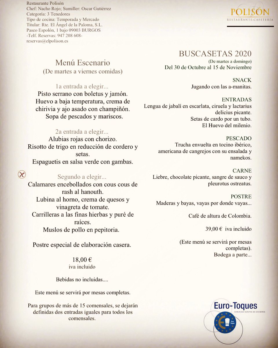 Nuevo Menú Escenario y a partir del viernes... <a href="/Buscasetas_CyL/">Jornadas Buscasetas</a> en 
#polison #nachorojochef #burgos #burgosmola #food #foodporn #foodie #igers #instagramers #restaurant #comerbien #cocina #cocinasaludable #sinfiltro #quenotelocuenten #instafood  #instaphoto #buscasetas