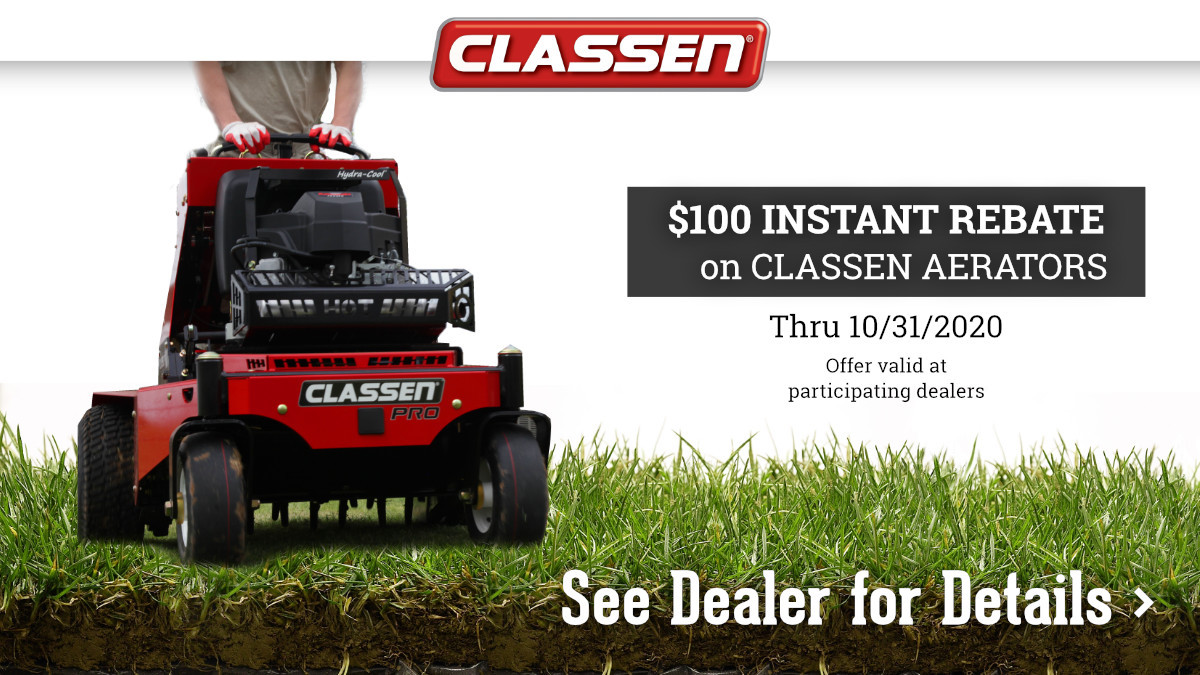 Final days to get a $100 Instant Rebate on Classen Aerators. Ends 10/31/2020 at participating Classen dealers. ow.ly/LQxe50BQq65
#fallaeration #aeratewithclassen #classenrebate