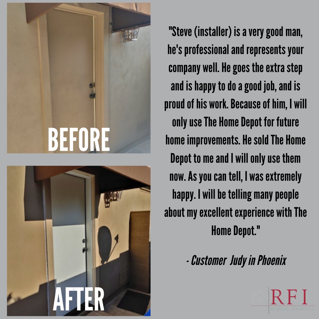 Our installers are so good, they make RFI and #TheHomeDepot look good! 😎 Thanks for your review, Judy. <a href="/RFIDesertmtn/">RFI_DesertMtn</a>