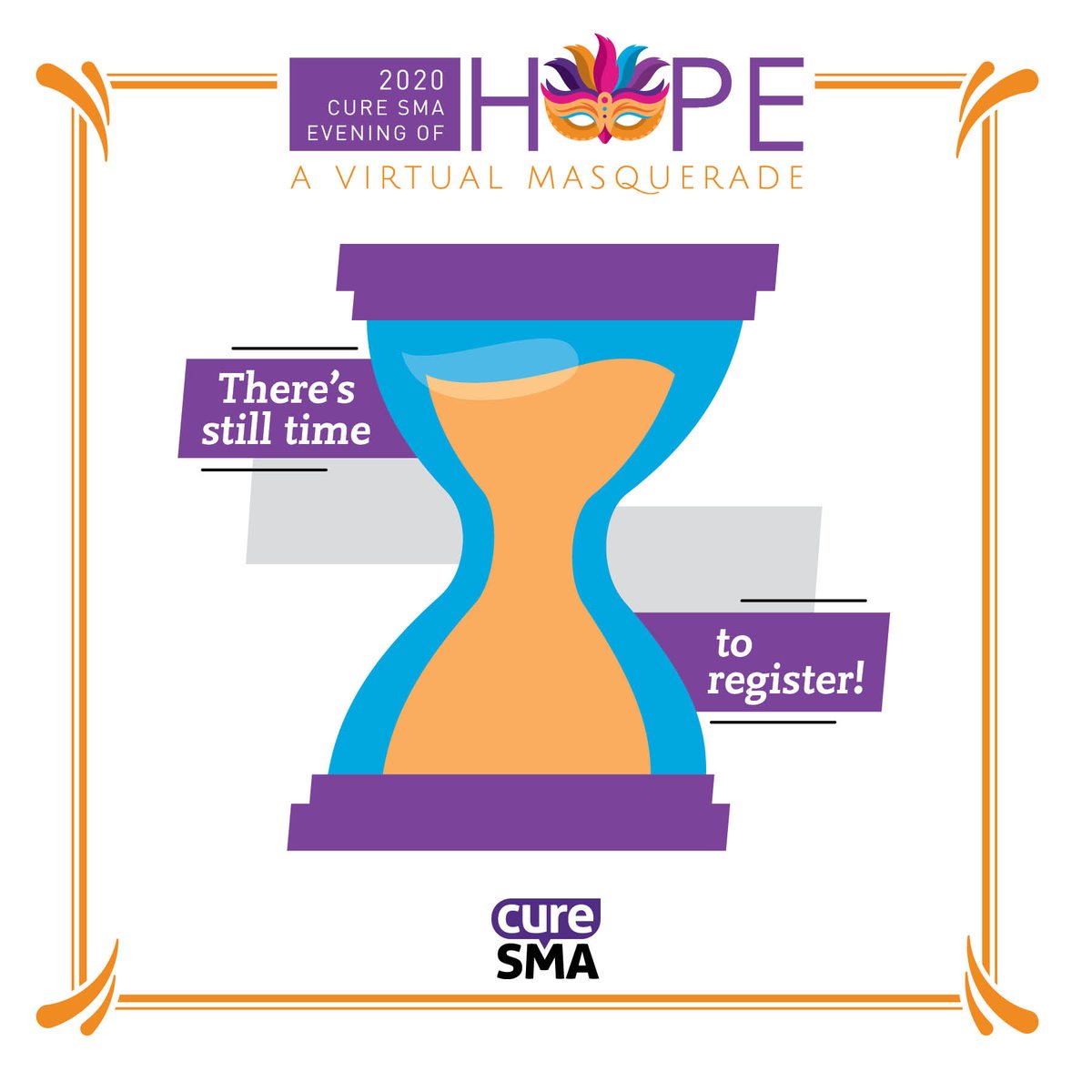 CureSMA's tweet image. Tonight’s the big night! 🥳 Our first-ever virtual gala, the 2020 Cure SMA Evening of Hope: A Virtual Masquerade pre-show begins at 7:15 PM CT.🧡 

It’s not too late to register and bid on some fantastic silent auction items up for grabs!

curesma.ejoinme.org/virtualgala2020