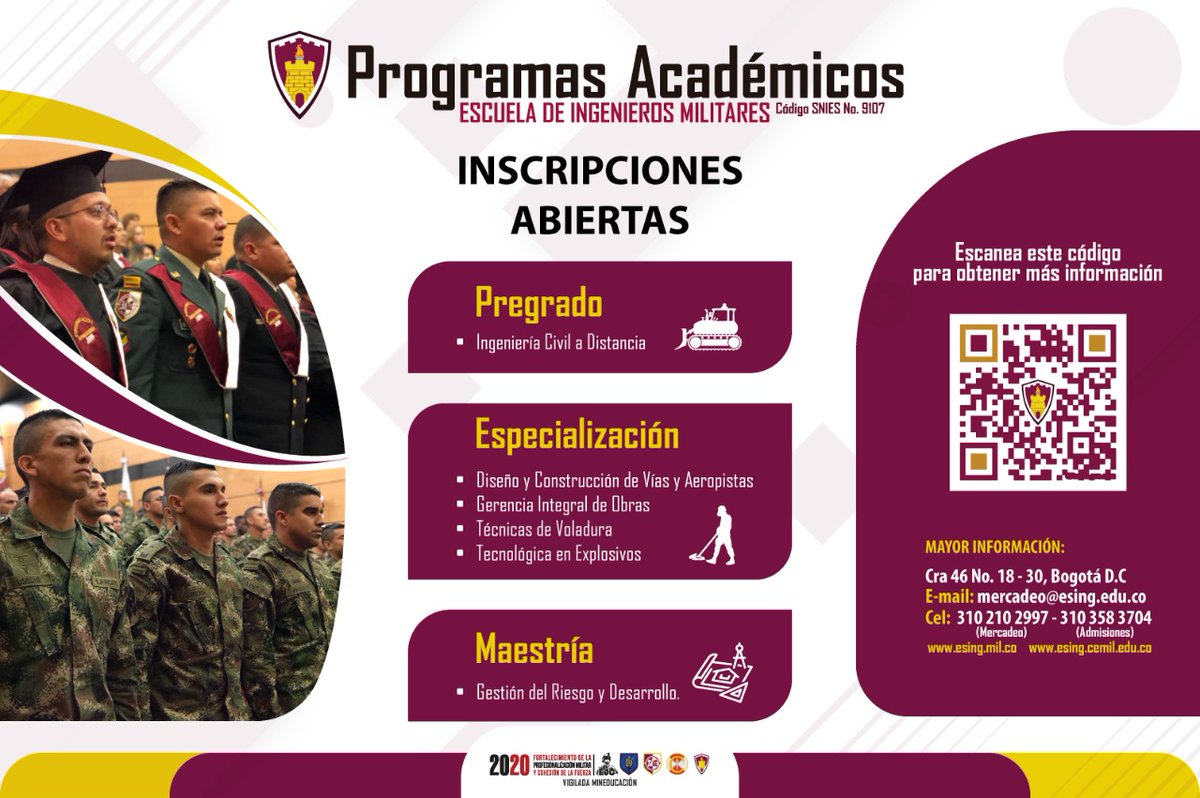 Ejercito_DANTE's tweet photo. #ElDato | La Escuela de Ingenieros Militares tiene abierta las inscripciones para sus programas académicos hasta este 30 noviembre. Mayor información 👉🏼 https://t.co/i5SMTqmYX9
#EjércitoTransparente
#FelizViernesATodos
Vía 👉🏼 #ESING https://t.co/vgdRg7TEzp